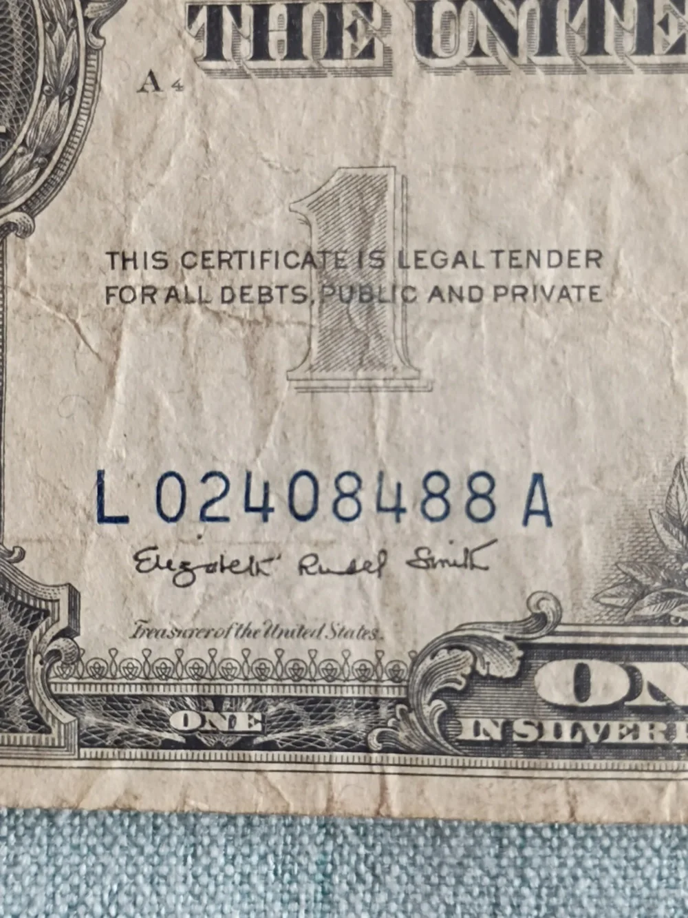 1957 SILVER CERTIFICATE-LOW NUMBER SERIES A